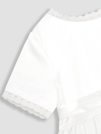 JoJo Maman Bébé Cream Embroidered Lace Flower Girl Dress With Satin Sash image 9