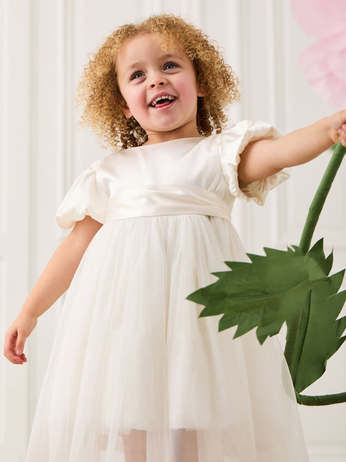 Dsiney Kidz - JoJo Maman Bébé Cream Balloon Sleeve Satin Sash Flower Girl Dress image 1