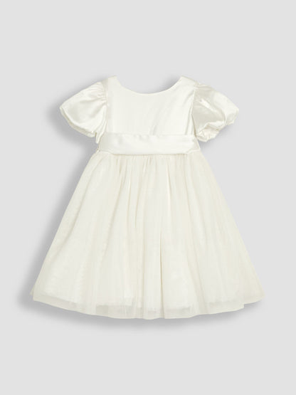 JoJo Maman Bébé Cream Balloon Sleeve Satin Sash Flower Girl Dress image 3