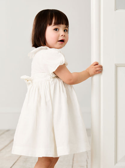 JoJo Maman Bébé Cream Smocked Puff Sleeve Cotton Satin Flower Girl Dress image 3