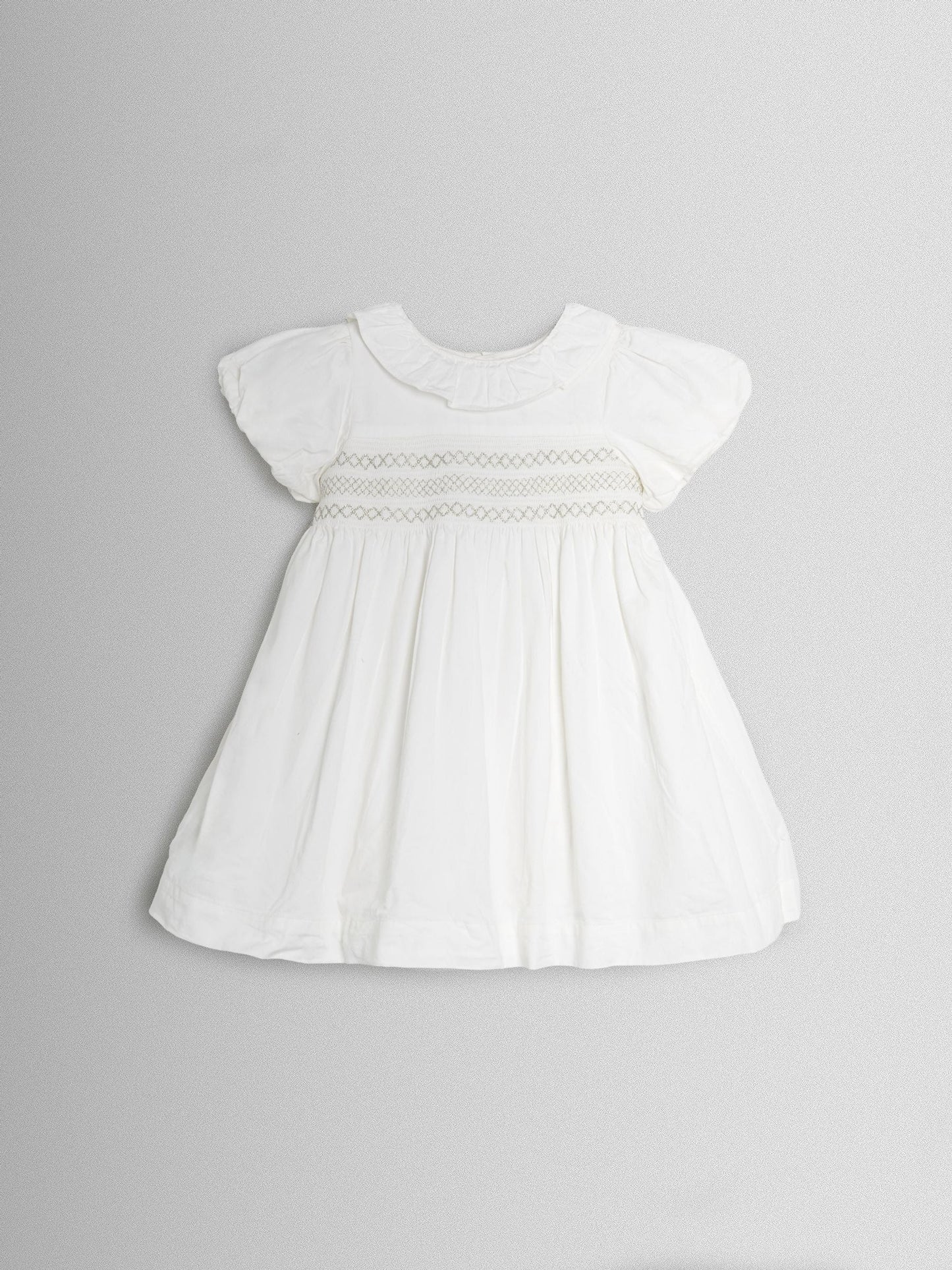 JoJo Maman Bébé Cream Smocked Puff Sleeve Cotton Satin Flower Girl Dress image 5