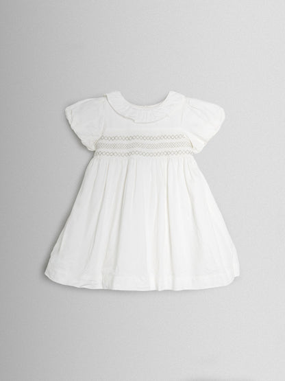 JoJo Maman Bébé Cream Smocked Puff Sleeve Cotton Satin Flower Girl Dress image 5