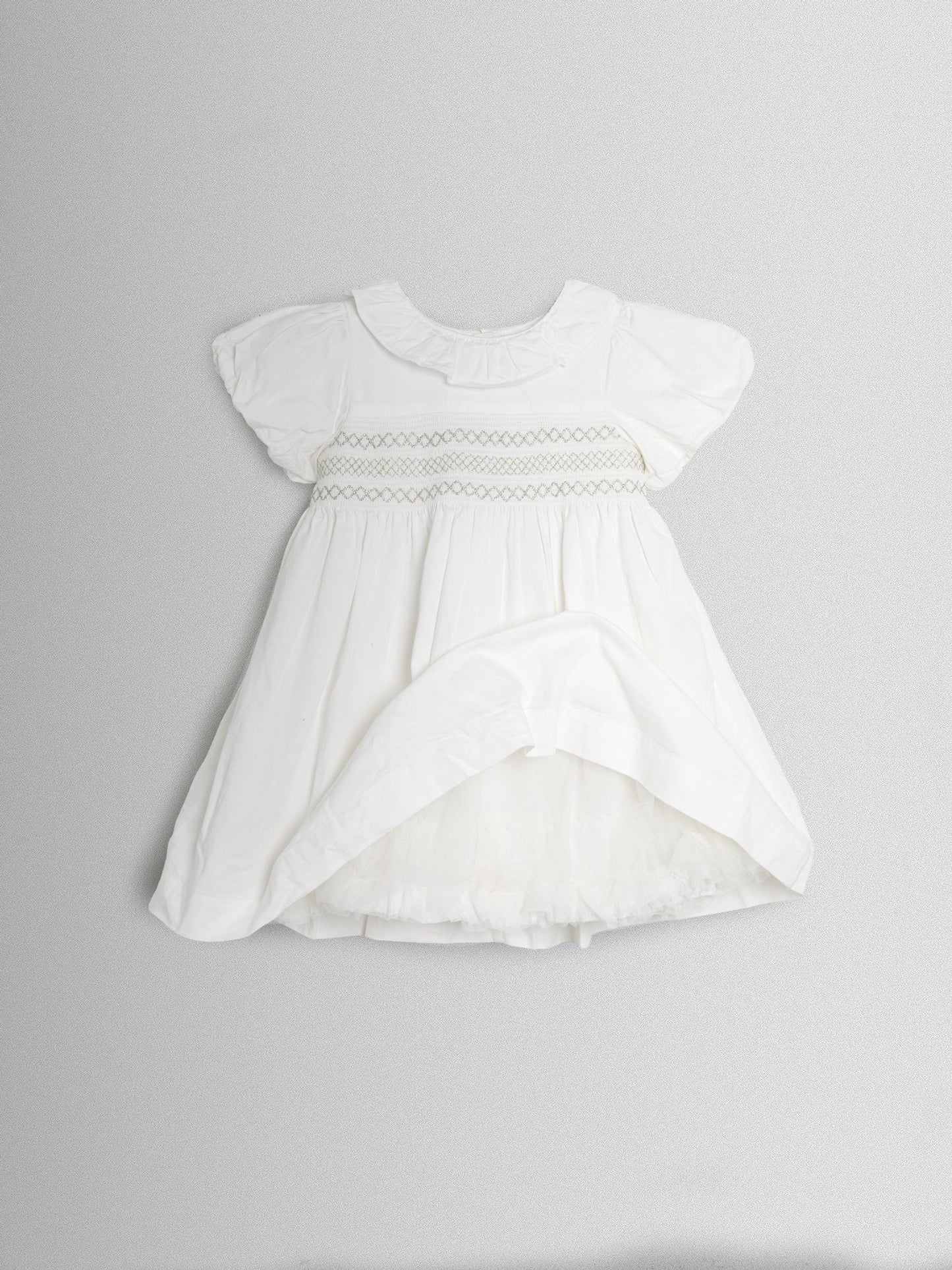 JoJo Maman Bébé Cream Smocked Puff Sleeve Cotton Satin Flower Girl Dress image 7