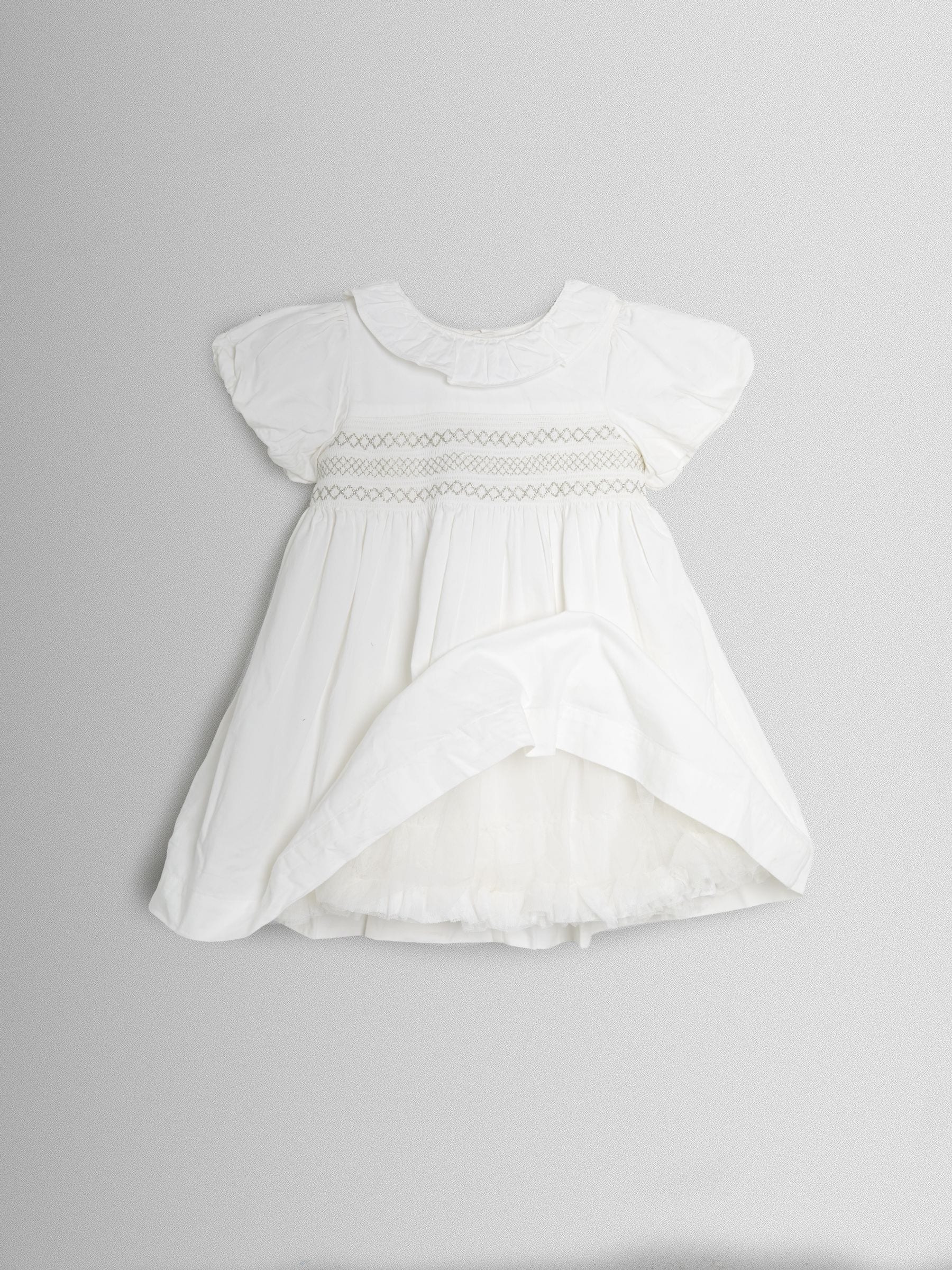 JoJo Maman Bébé Cream Smocked Puff Sleeve Cotton Satin Flower Girl Dress image 7