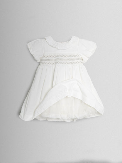 JoJo Maman Bébé Cream Smocked Puff Sleeve Cotton Satin Flower Girl Dress image 7