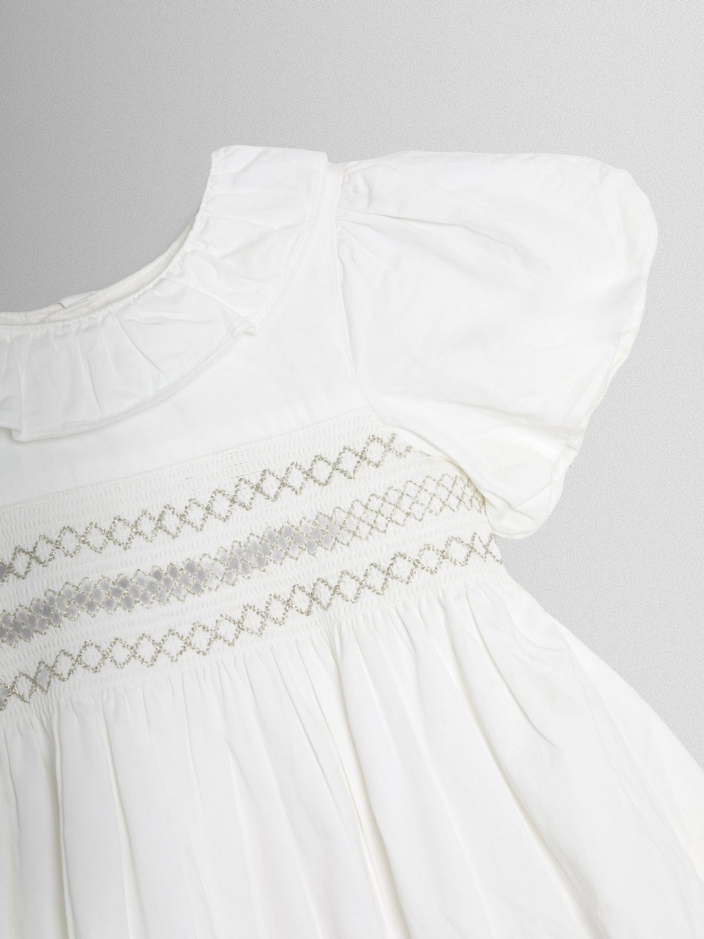 JoJo Maman Bébé Cream Smocked Puff Sleeve Cotton Satin Flower Girl Dress image 8