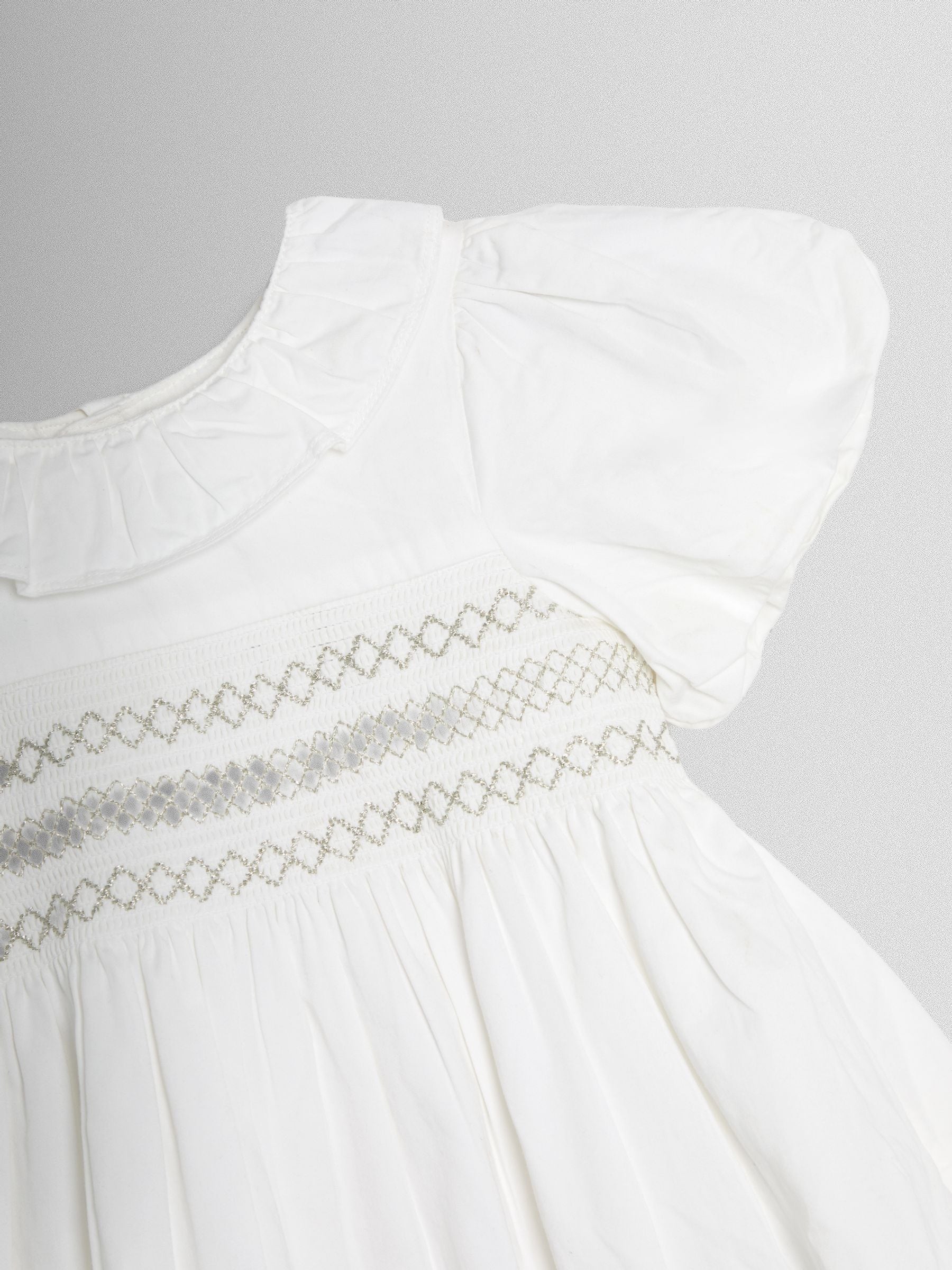 JoJo Maman Bébé Cream Smocked Puff Sleeve Cotton Satin Flower Girl Dress image 8