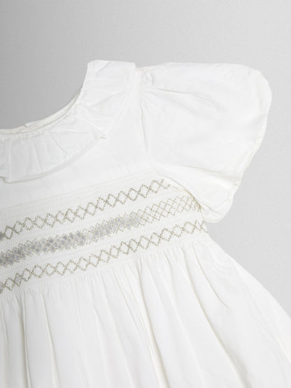 JoJo Maman Bébé Cream Smocked Puff Sleeve Cotton Satin Flower Girl Dress image 8