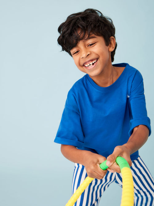 JoJo Maman Bébé Blue Shark 2-Piece T-Shirt & Stripe Joggers Set Blue image 1