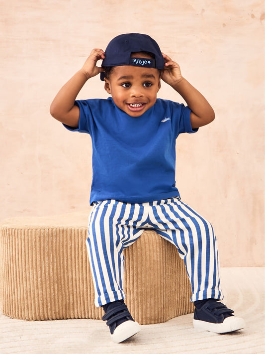 JoJo Maman Bébé Blue Shark 2-Piece T-Shirt & Stripe Joggers Set Blue image 2
