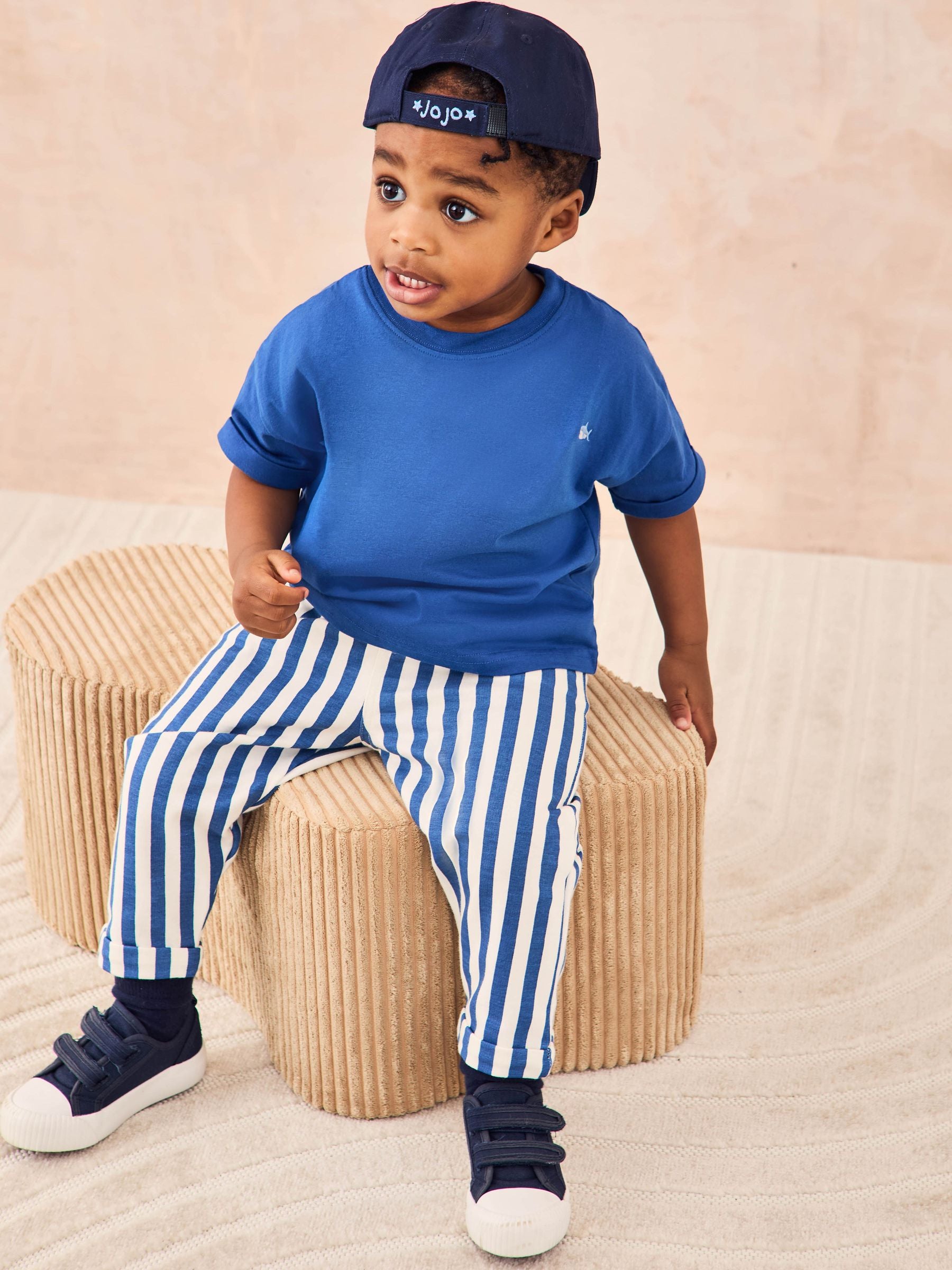 JoJo Maman Bébé Blue Shark 2-Piece T-Shirt & Stripe Joggers Set Blue image 3