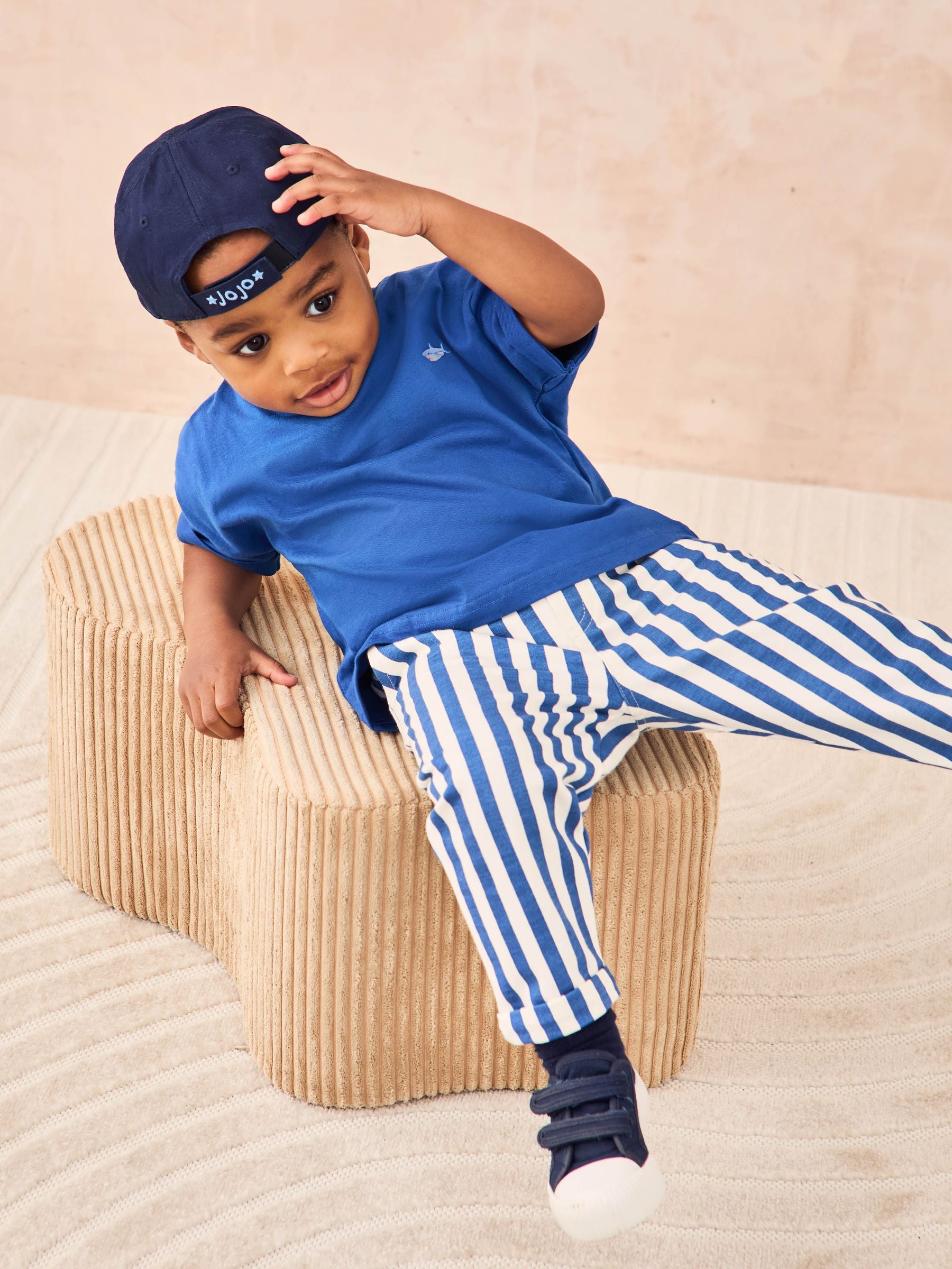 JoJo Maman Bébé Blue Shark 2-Piece T-Shirt & Stripe Joggers Set Blue image 4