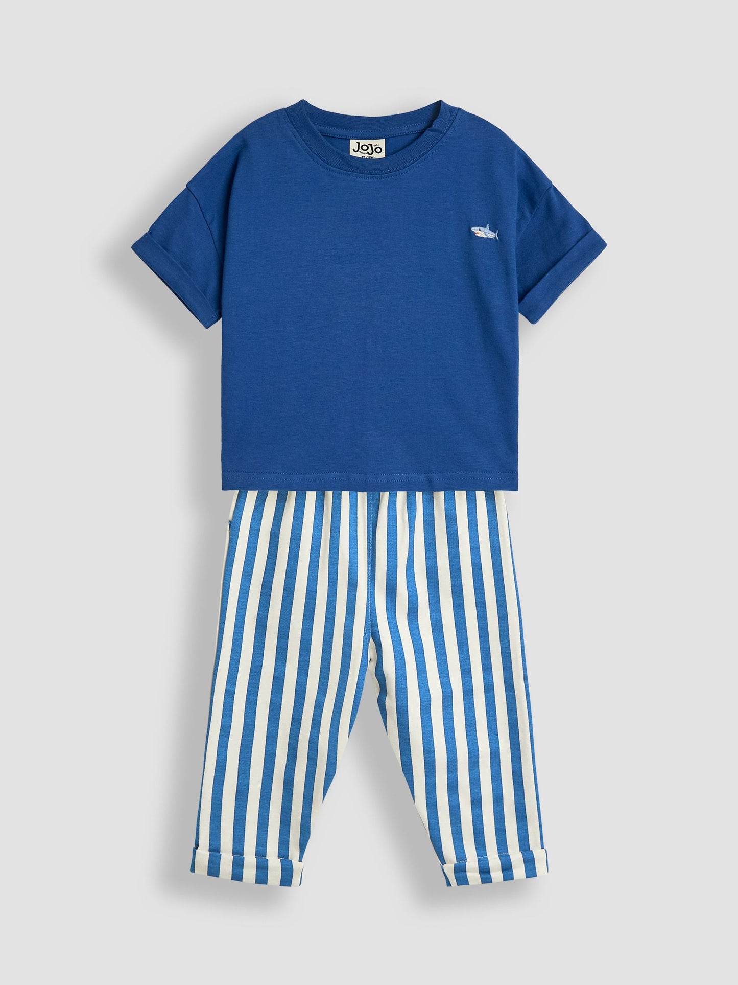 JoJo Maman Bébé Blue Shark 2-Piece T-Shirt & Stripe Joggers Set Blue image 5