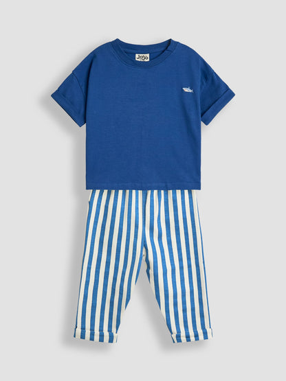 JoJo Maman Bébé Blue Shark 2-Piece T-Shirt & Stripe Joggers Set Blue image 5