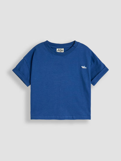 JoJo Maman Bébé Blue Shark 2-Piece T-Shirt & Stripe Joggers Set Blue image 6