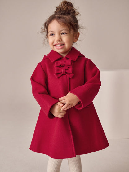 Red Bow Detail Hooded Coat with Wool (3mths-10yrs)
