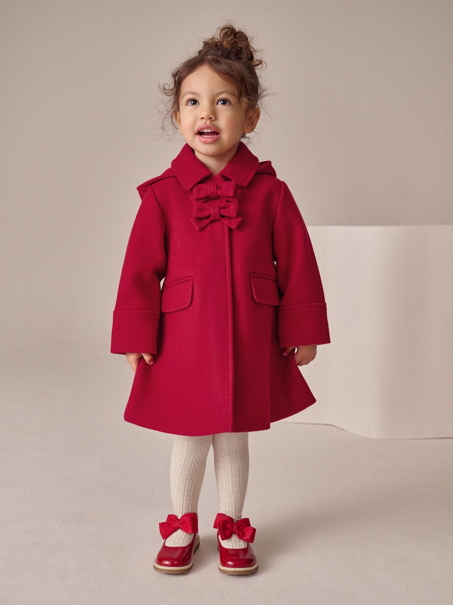 Red Bow Detail Hooded Coat with Wool (3mths-10yrs)