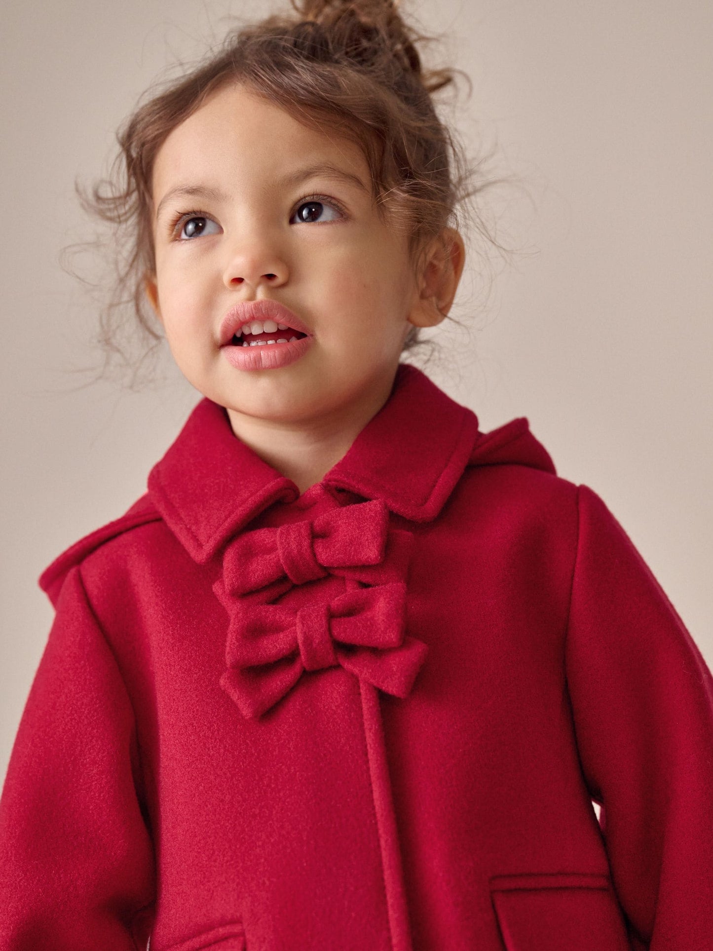 Red Bow Detail Hooded Coat with Wool (3mths-10yrs)