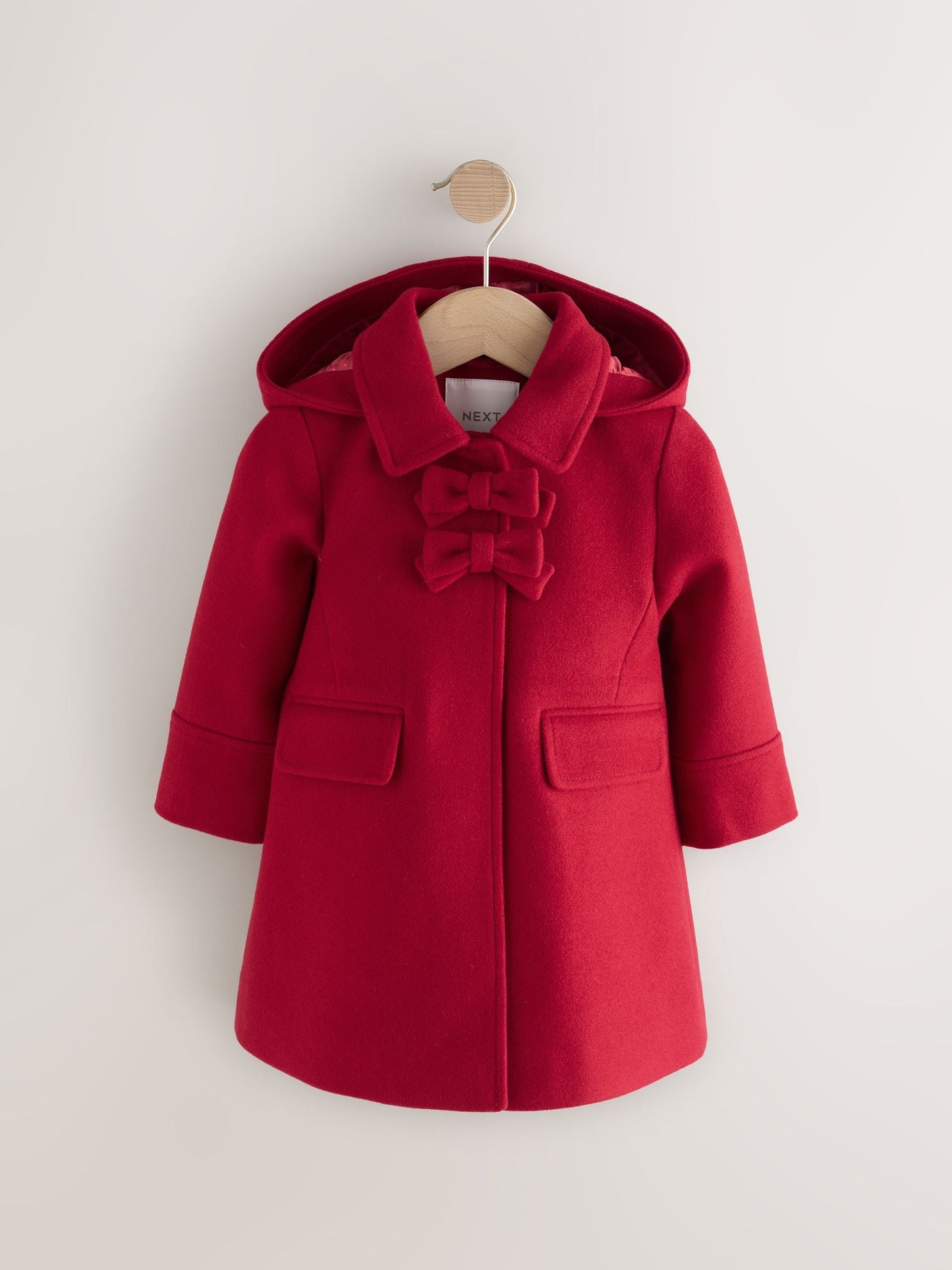 Red Bow Detail Hooded Coat with Wool (3mths-10yrs)