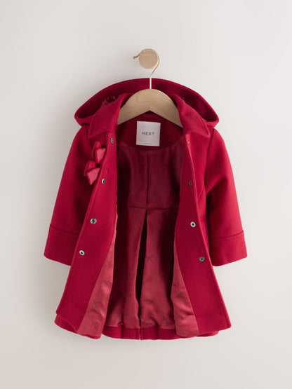 Red Bow Detail Hooded Coat with Wool (3mths-10yrs)