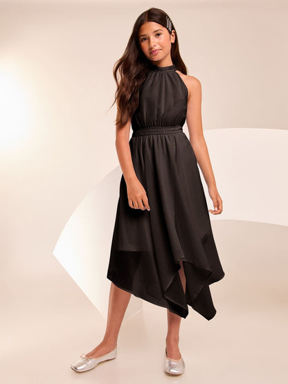 Lipsy Black Hanky Hem Halter Occasion Dress (7-16yrs) - image 2