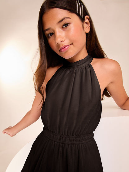 Lipsy Black Hanky Hem Halter Occasion Dress (7-16yrs) - image 3
