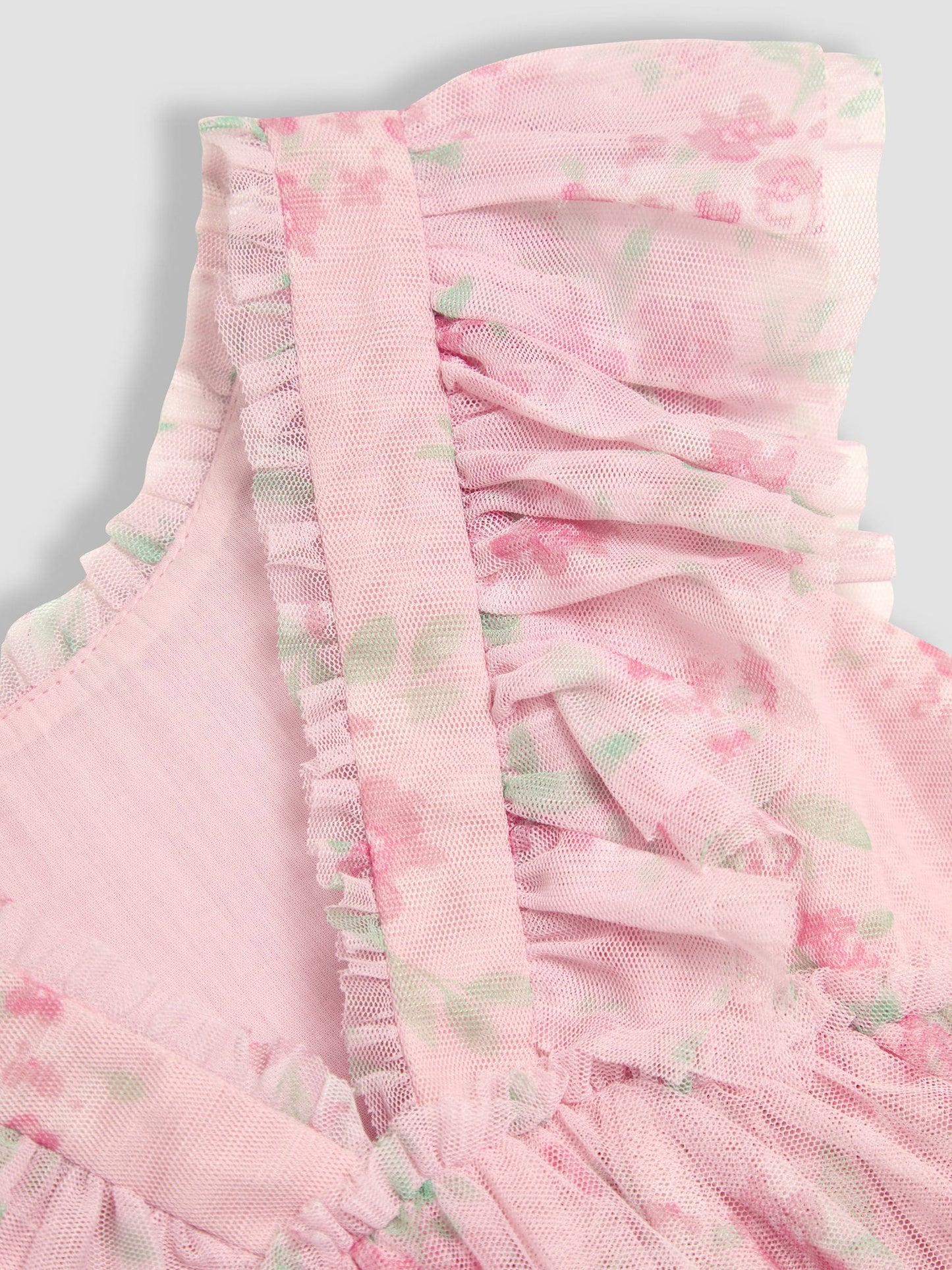 Dsiney Kidz - JoJo Maman Bébé Pink Floral Floral Ruffle Shoulder Tiered Tulle Dress image 10