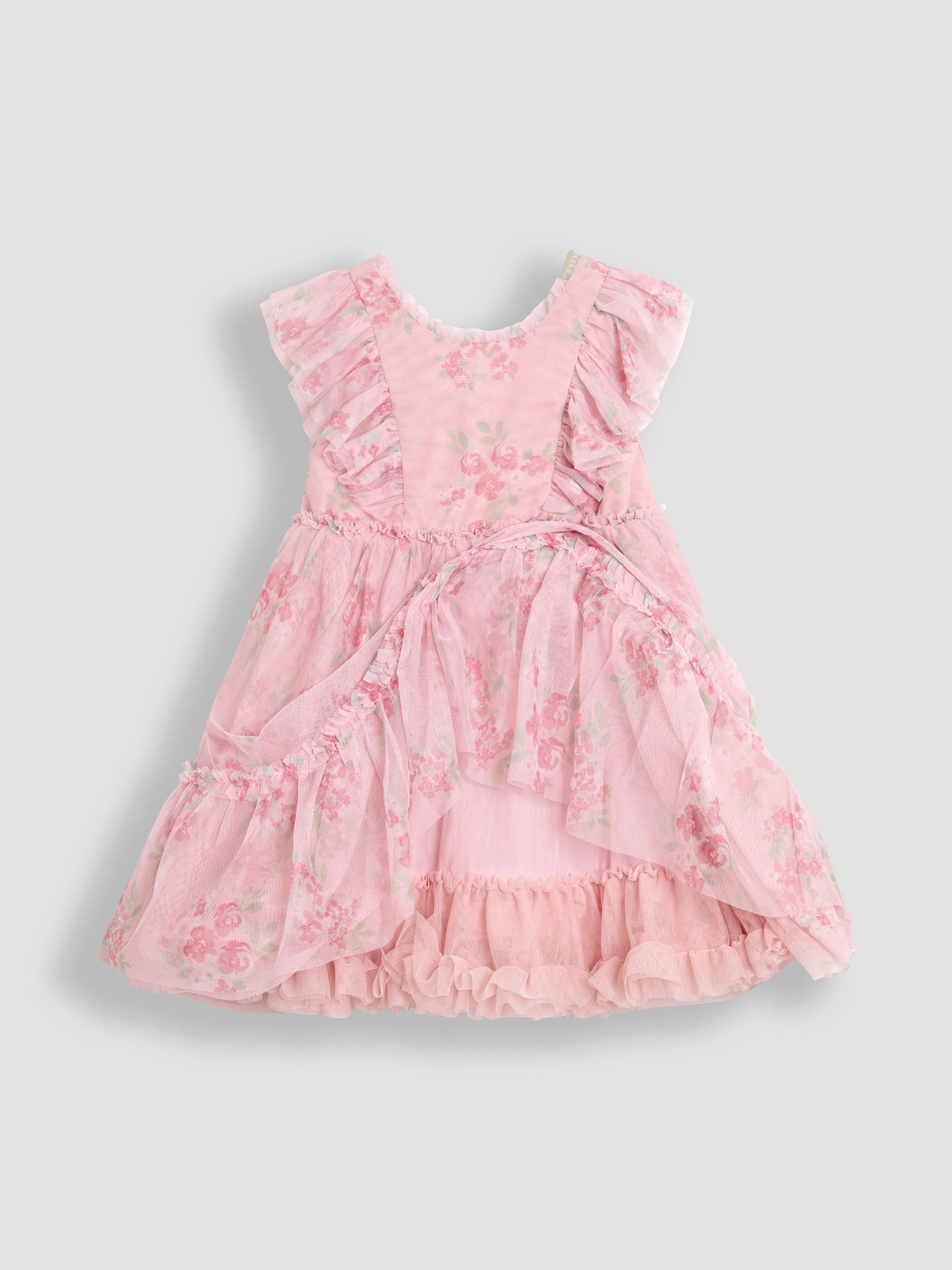 Dsiney Kidz - JoJo Maman Bébé Pink Floral Floral Ruffle Shoulder Tiered Tulle Dress image 8