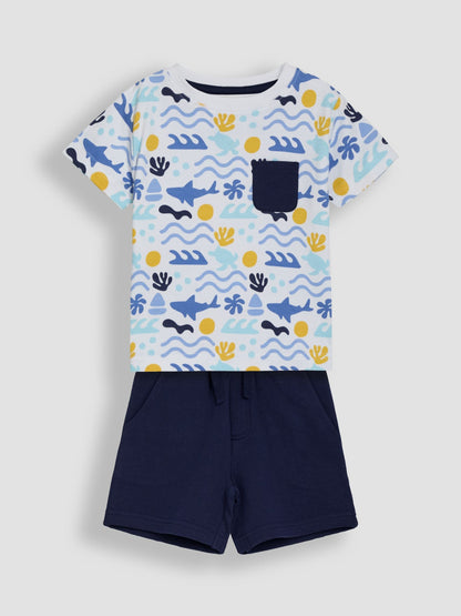 Dsiney Kidz - JoJo Maman Bébé Navy Ocean 2-Piece Printed T-Shirt & Short Set image 1