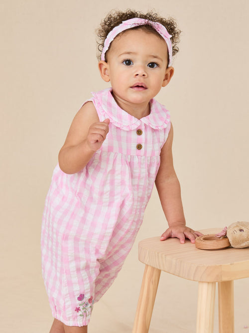 JoJo Maman Bébé Pink Gingham Peter Flopsy Bunny Jumpsuit & Headband Set image 1