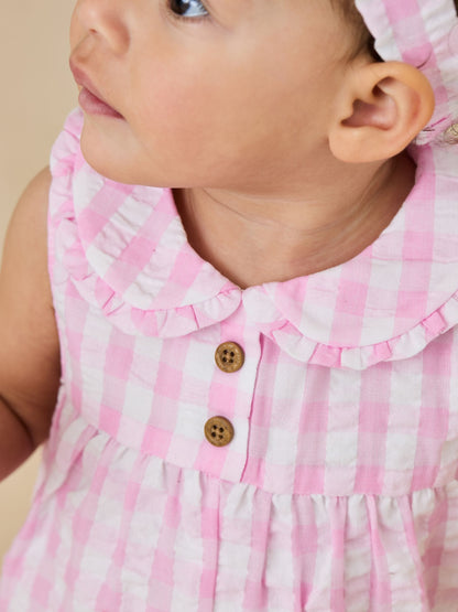 JoJo Maman Bébé Pink Gingham Peter Flopsy Bunny Jumpsuit & Headband Set image 3