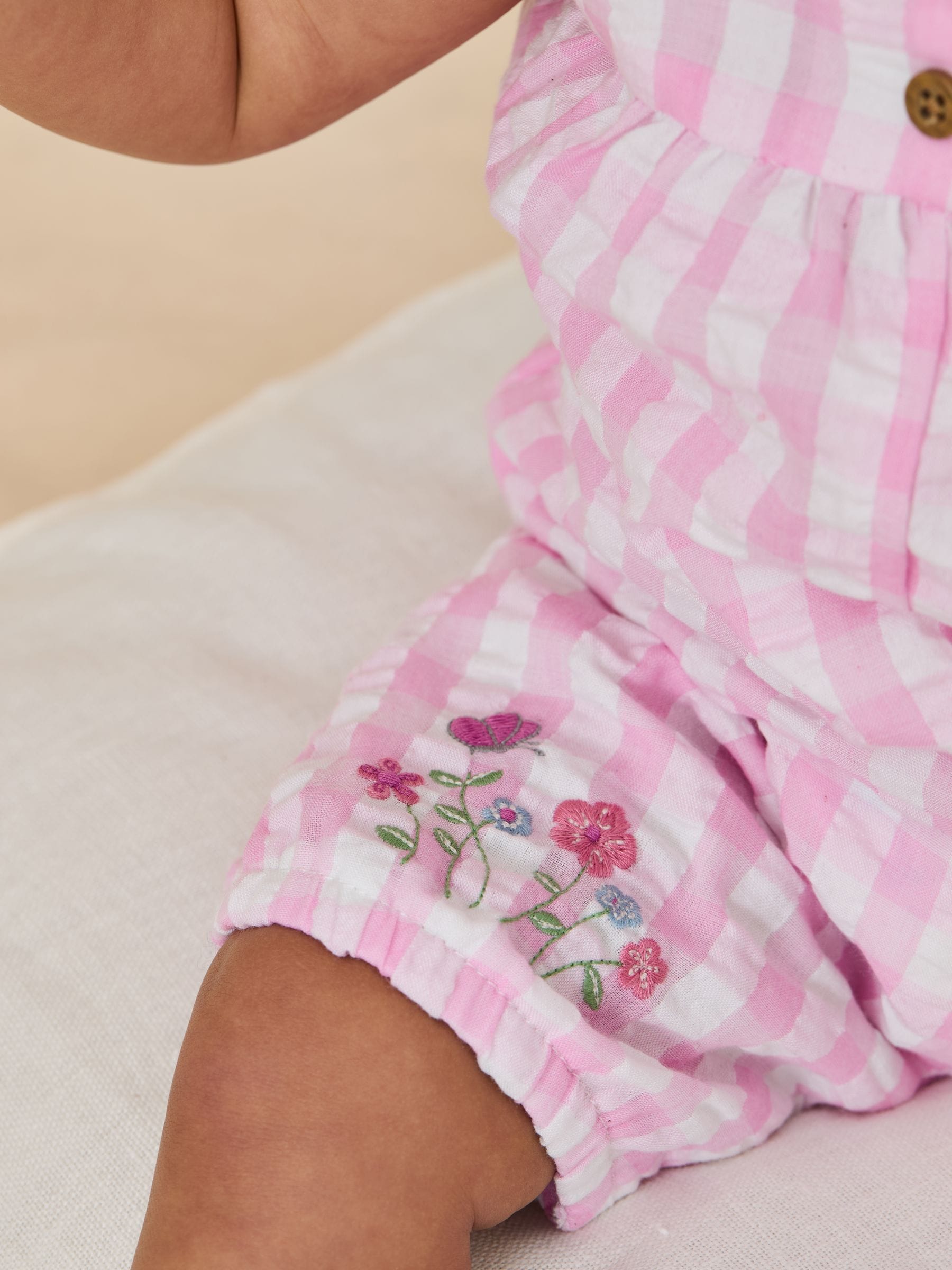 JoJo Maman Bébé Pink Gingham Peter Flopsy Bunny Jumpsuit & Headband Set image 4