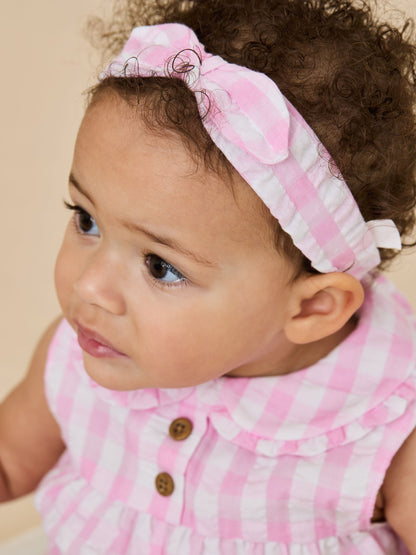 JoJo Maman Bébé Pink Gingham Peter Flopsy Bunny Jumpsuit & Headband Set image 5