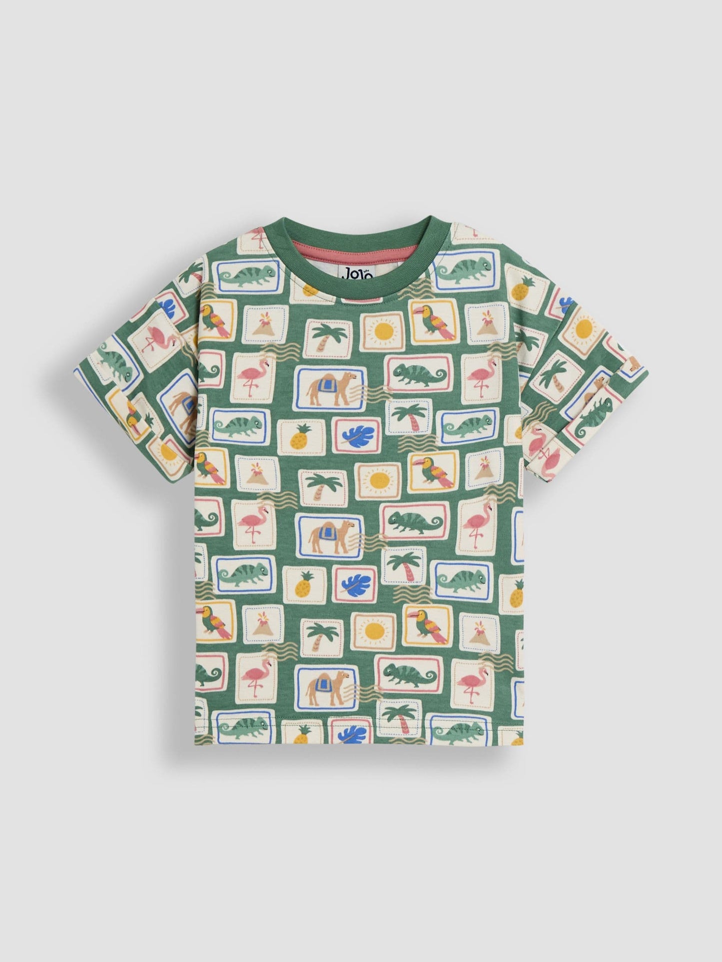 Dsiney Kidz - JoJo Maman Bébé Khaki Tropical Postcard 2-Piece Printed T-Shirt & Short Set image 2