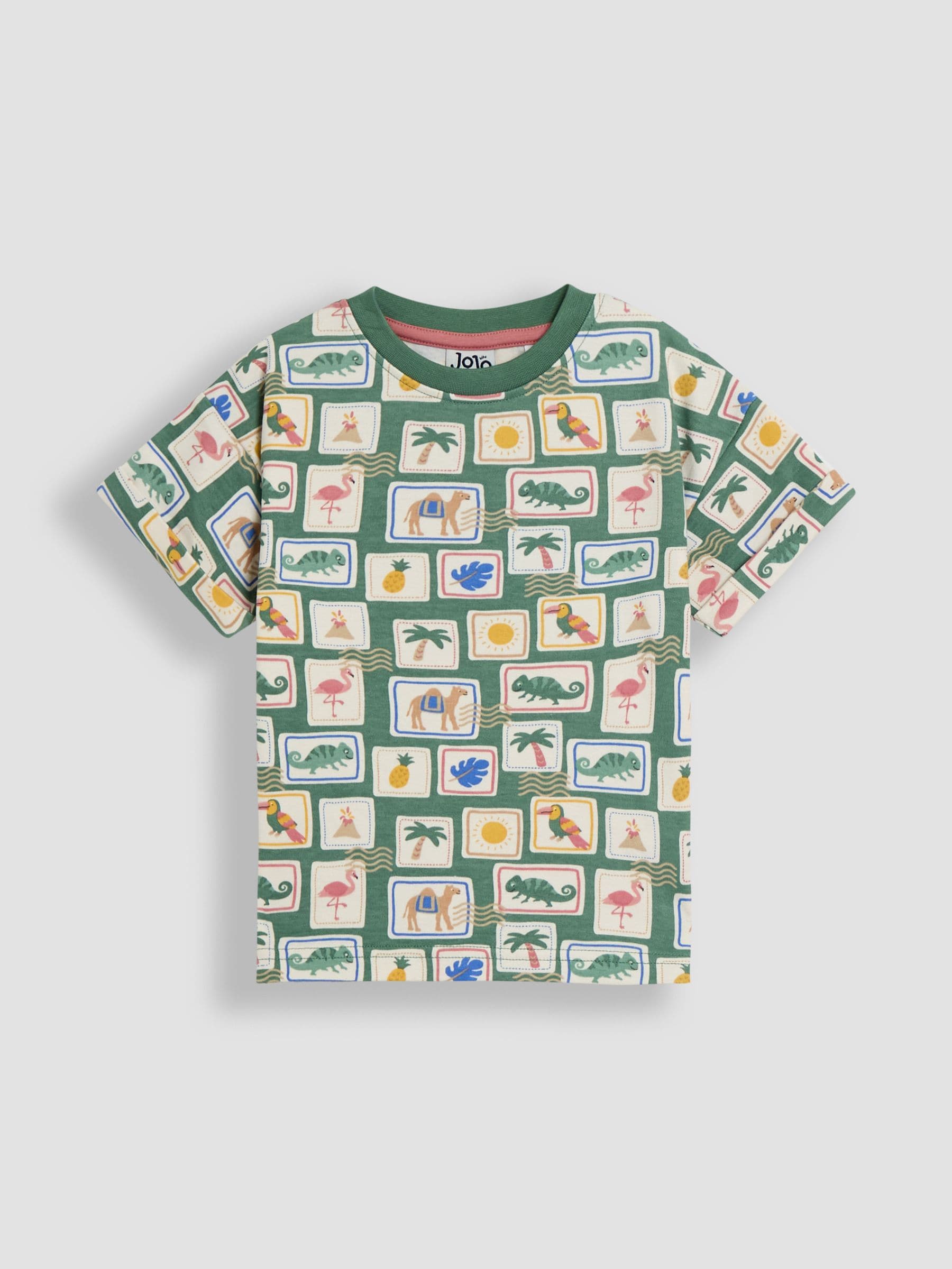 Dsiney Kidz - JoJo Maman Bébé Khaki Tropical Postcard 2-Piece Printed T-Shirt & Short Set image 2