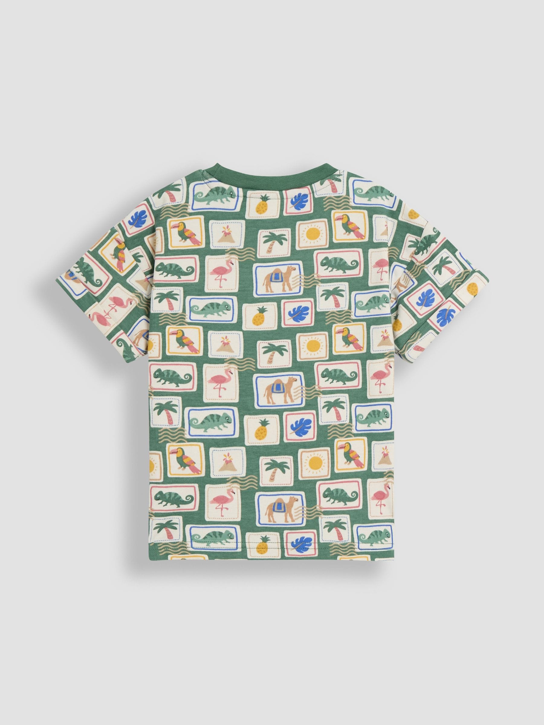 Dsiney Kidz - JoJo Maman Bébé Khaki Tropical Postcard 2-Piece Printed T-Shirt & Short Set image 3