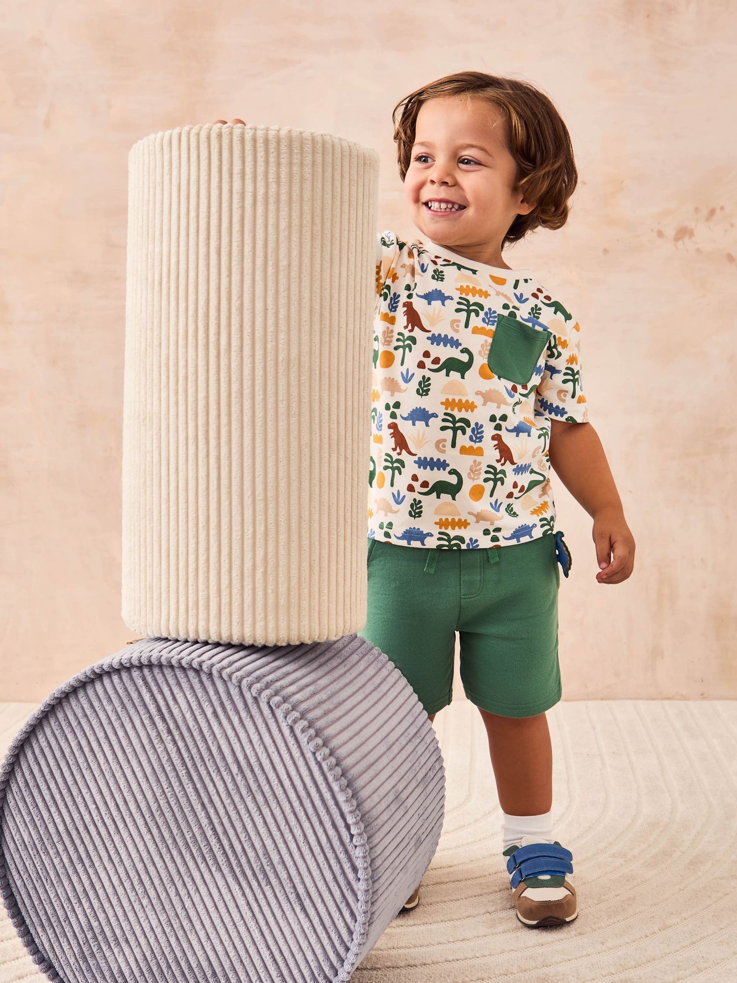 Dsiney Kidz - JoJo Maman Bébé Khaki Dino 2-Piece Printed T-Shirt & Short Set image 1