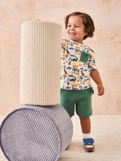 Dsiney Kidz - JoJo Maman Bébé Khaki Dino 2-Piece Printed T-Shirt & Short Set image 1