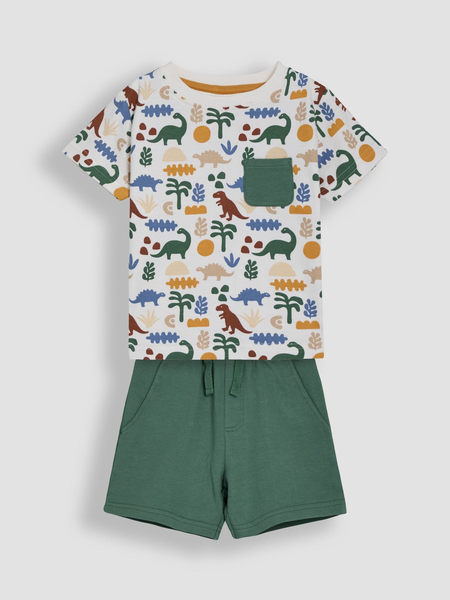 Dsiney Kidz - JoJo Maman Bébé Khaki Dino 2-Piece Printed T-Shirt & Short Set image 2