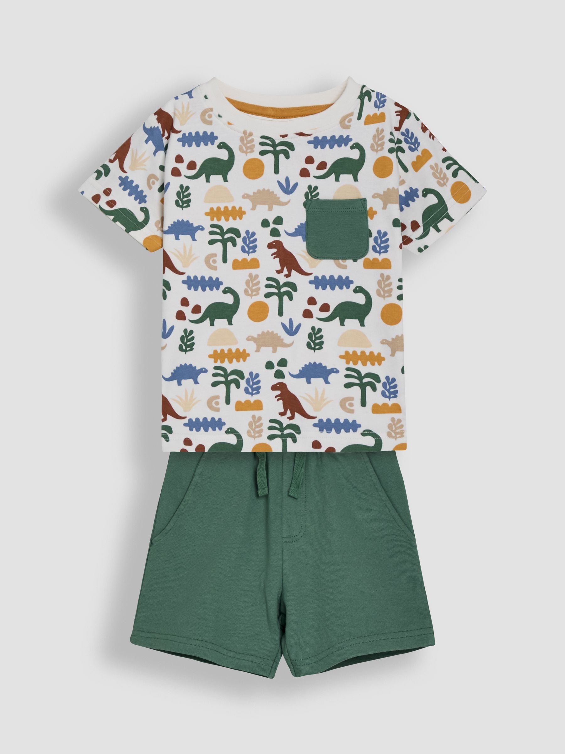 Dsiney Kidz - JoJo Maman Bébé Khaki Dino 2-Piece Printed T-Shirt & Short Set image 2