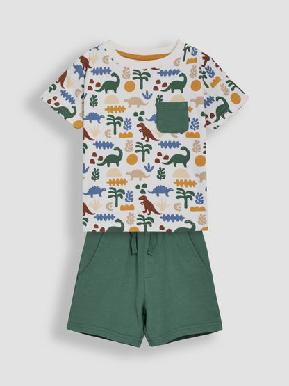 Dsiney Kidz - JoJo Maman Bébé Khaki Dino 2-Piece Printed T-Shirt & Short Set image 2