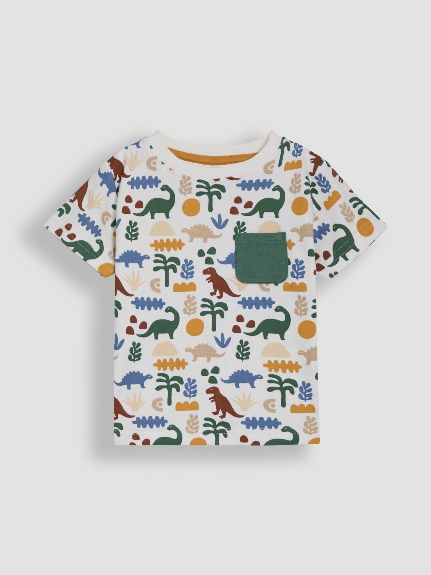 Dsiney Kidz - JoJo Maman Bébé Khaki Dino 2-Piece Printed T-Shirt & Short Set image 3