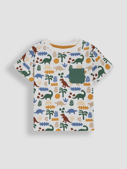 Dsiney Kidz - JoJo Maman Bébé Khaki Dino 2-Piece Printed T-Shirt & Short Set image 3