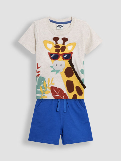 JoJo Maman Bébé Natural Giraffe 2-Piece Appliqué T-Shirt & Shorts Set image 1
