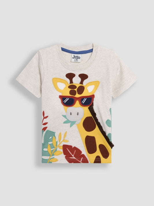JoJo Maman Bébé Natural Giraffe 2-Piece Appliqué T-Shirt & Shorts Set image 2