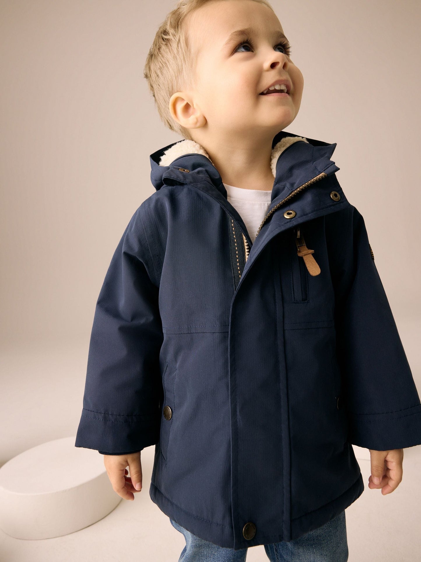 Navy Waterproof Borg Lined Parka Coat (3mths-7yrs)