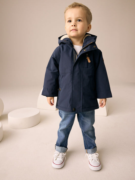 Navy Waterproof Borg Lined Parka Coat (3mths-7yrs)