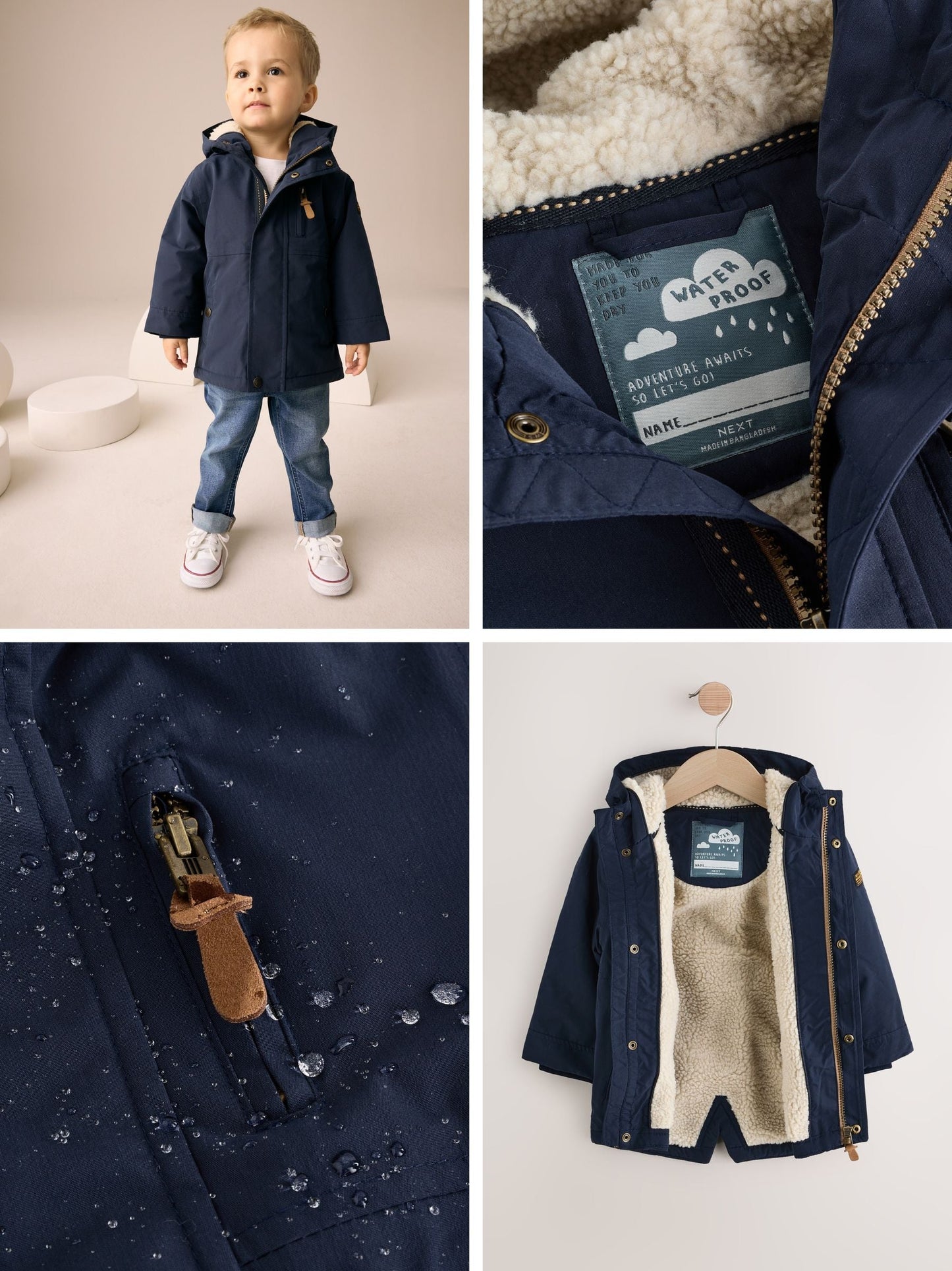 Navy Waterproof Borg Lined Parka Coat (3mths-7yrs)