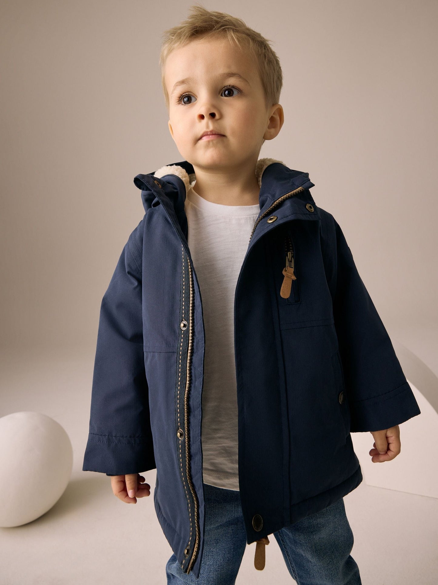 Navy Waterproof Borg Lined Parka Coat (3mths-7yrs)