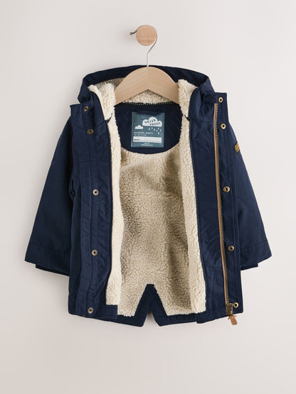 Navy Waterproof Borg Lined Parka Coat (3mths-7yrs)